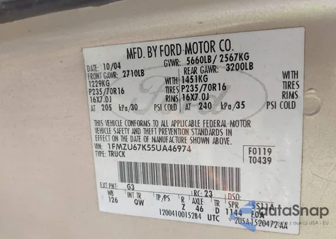 2005 Ford Explorer Sport Trac Adrenalin/Xls/Xlt из США, поврежденный, VIN 1FMZU67K55UA46974